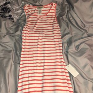 Orange and white stripped midi dress